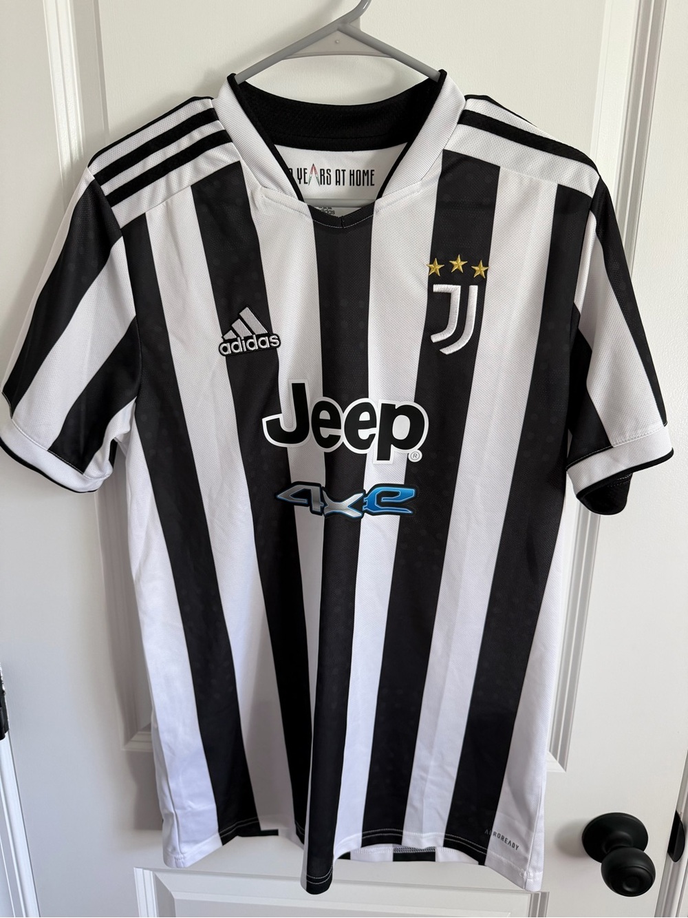 Adidas Juventus Ronaldo Black & White Striped Soccer Jersey - Jeep Sponsor